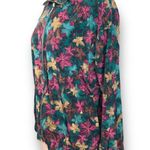 Vintage Teddi Floral Bomber Jacket Zip Front Fall Leaf Print Teal Pink Gold 12 Blue Size M Photo 4