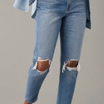 American Eagle Mom Jean Comfort Stretch Waistband Ripped Knees Denim High Rise 4 Photo 0