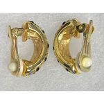 Roman Gold Tone Black Crystal Rhinestone Earrings Half Hoop Huggie Clip‎ On Glam Photo 2