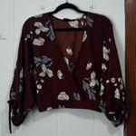 Audrey 3+1 Brown Floral Wrap Cropped Top Blouse Size Medium Photo 0