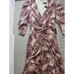 EXPRESS ABSTRACT ANIMAL LEOPARD PRINT PUFF SLEEVE RUCHED HI-LO MIDI DRESS XXS Photo 2