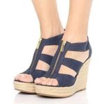 Michael Kors Women Berkley Sandal Size 7 Navy Wedge Platform Espadrille Zipper Photo 0