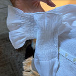 Loft  Smocked Peplum white pirate boho chic goth feminine Blouse M Photo 3