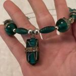 Women’s Bead Costume Necklace Beaded Blue / Green Glass Bronze Tone Choker Photo 8