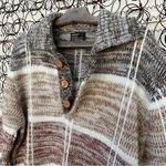 Vintage 70s JCPenney tan cream gray brown checkerboard knit henley sweater Size L Photo 1