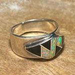 Onyx Vintage Inlay Black & Opal 925 Sterling Silver Ring Photo 2
