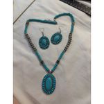 Turquoise Stone Necklace Earrings Set Western Boho‎ Jewelry Fashion Costume Blue Photo 1