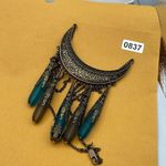 Bohemian fringe frosted glass burnished brass dangle necklace. Blue Photo 8