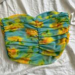 ZARA floral turquoise blue yellow ruched sleeveless crop top Photo 2