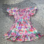 Pink Blush Jodifl Multi-Color Satin Smocked V-Neck Maternity Dress Large Photo 3