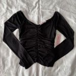 Crave fame Black Ruched Mesh Long Sleeve Top Photo 0