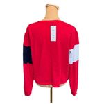 New GAZE Women’s Long Sleeve Boxy Fit Cropped Shirt Sz M Patriotic Color Block Red Size M Photo 3