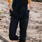 ALBION FIT Albion Black Square Neck Overall Jumpsuit Sz Small Cinch Waist Adjustable Straps Photo 0