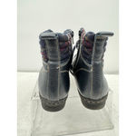 Clarks Navy Blue Whistle Bea Ankle Boot Lace Up + Zip Quilted Plaid Preppy Sz 9 Photo 4