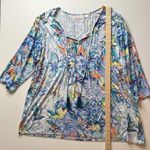 Belle Kim Gravel Floral Tunic Top Sz XL Tassel V Photo 8
