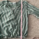 Emory park Green Stripped V-Neck Long Sleeve Blouse | Size Large Photo 9