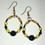 Yellow and Black Boho Beaded Earrings Photo 3
