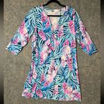 Lilly Pulitzer Women Size XL Daphne Peacock Blue Tweethearts Pima Cotton Dress Photo 0