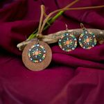 Boho‎ Necklace & Earrings Set Colorful Flower Design Tribal Accessories Tan Photo 1