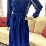 Vintage 90s NOS Sheer Pinstriped Secretary Day Dress S/M Blue Size M Photo 0