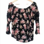 Shyanne Country Black Floral Long Bell Sleeve Off Shoulder Top S Photo 0