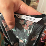 ZARA  NAVY BLUE FLORAL ASYMMETRICAL PIFF SLEEVE DRESS Photo 2