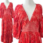 Free People Golden Hour Maxi Dress Cherry Red Small Bohemian Fall Floral 70s Photo 6
