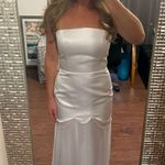 Bridal White Satin Strapless Dress with Shear Chiffon Underlay and Scarf with Pearl Beading Size 4 Photo 3