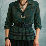 American Vintage Vintage 90s Boho Witchy Paisley Floral Metallic Jacket Green Black Gold Size 16P Photo 0