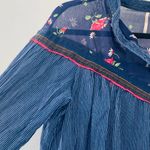 Free People  Hearts and Colors Blue Floral Striped Oversized Top Size XS Photo 6
