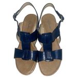 Clarks Women's Size 8.5 M Navy Blue Cork Wedges Leather T-Back Slingback Sandal Photo 1