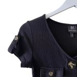 Derek Heart Black V-neck Short Sleeves Knitwear Oversized Buttons SZ S #1269 Photo 4