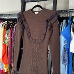 Fendi Wool Blend Ruffle Trim Knit Mini Dress in Chocolate Brown Photo 1