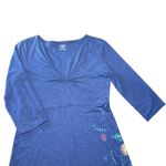 Horny Toad Blue Floral Print V Neck 3/4 Sleeve A Line Midi Dress Women Small Photo 3