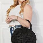 Justin Taylor Beach Date Straw Rattan Handbag in‎ Black Photo 0