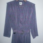 Leslie Fay Vintage 14 Pleated Purple Floral Belted Dress Photo 3