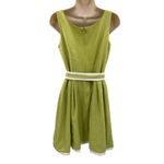 Talbots Summer Derby Dress Womens 4 Green White Linen Lined Belt Photo 5