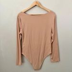 PEORIA | Dark Nude Peach Square Neck Long Sleeve Bodysuit Snap Closure | Size XL Tan Photo 2