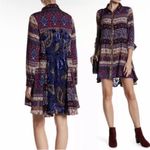 Aratta Silent Journey Boho‎ Paisley Floral Velvet Burnout Tunic Dress Large Blue Photo 1