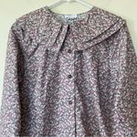 Ganni  NEW Floral Print Cotton Double-Collar Button Down Shirt Gray/Pink Sz 36 Photo 2