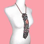 “Dainty Dapper” Floral Black Necktie Necklace with rhinestone teddy bear Photo 1