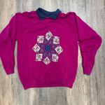 Hanes Vintage Magenta Pink Floral Granny Quilt  Crewneck Sweatshirt Women's Large Photo 0