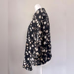 Vera Wang Simply Vera  Black Floral Print High Low Tab Sleeve Collared Blouse Photo 5