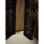 Vntg Koret Tan With Black Trim Paisley Embroidered Open Cardigan Size Large Brown Photo 6