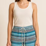 Loft Ann Taylor  Womens Shorts 10 Blue Midnrise  Riviera Boho Aztec Tassels Tribe Photo 0