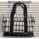 Koko Plaid Insulated Lunch Tote Bag Tan/Blk Pockets Cinch Close Extension Tan Photo 0