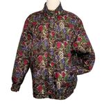Vintage 100% silk rose floral animal print bomber jacket size medium M Brown Photo 7