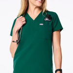 FIGS  Women's Catarina One Pocket Scrub Top in Hunter Green, Size XXS Photo 0