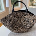 Vintage Indeed Black Beaded Straw Boho Oversized Basket Bag Made in Philippines Tan Photo 2