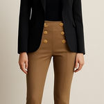 ZARA  Women High Rise Sailor Button Leggings Pants Tan‎ Size Medium Photo 0